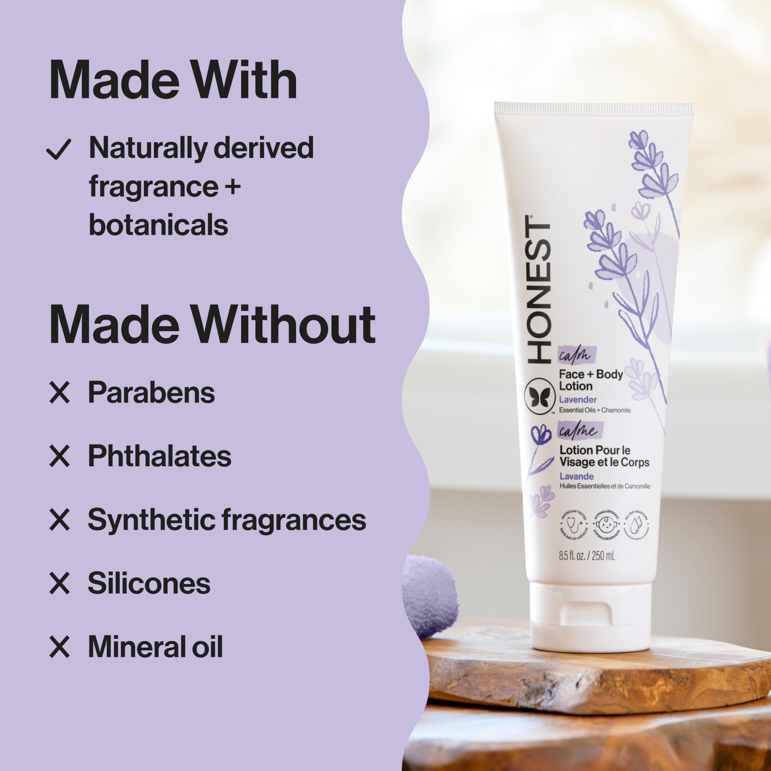 The Honest Company Hydrating Face and Body Lotion, Fast Absorbing, Naturally Derived, Hypoallergenic, Fragrance-Free, Sensitive, 8.5 fl oz: Lavender Calm 8.5 Fl Oz (Pack of 1)