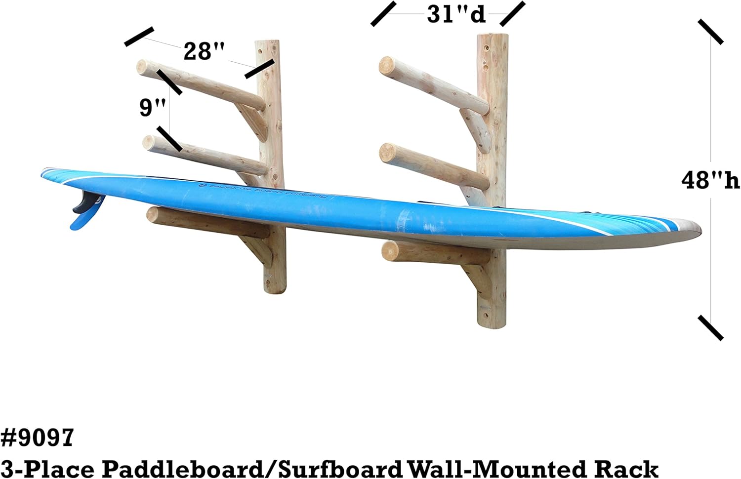 3-Place Wall-Mounted SUP/Surfboard Log Racks, Vertical Surfboard Rack for Wall Mount, Indoor & Outdoor Kayak Storage Rack, SUP Wall Racks Storage Organizer - Unfinished