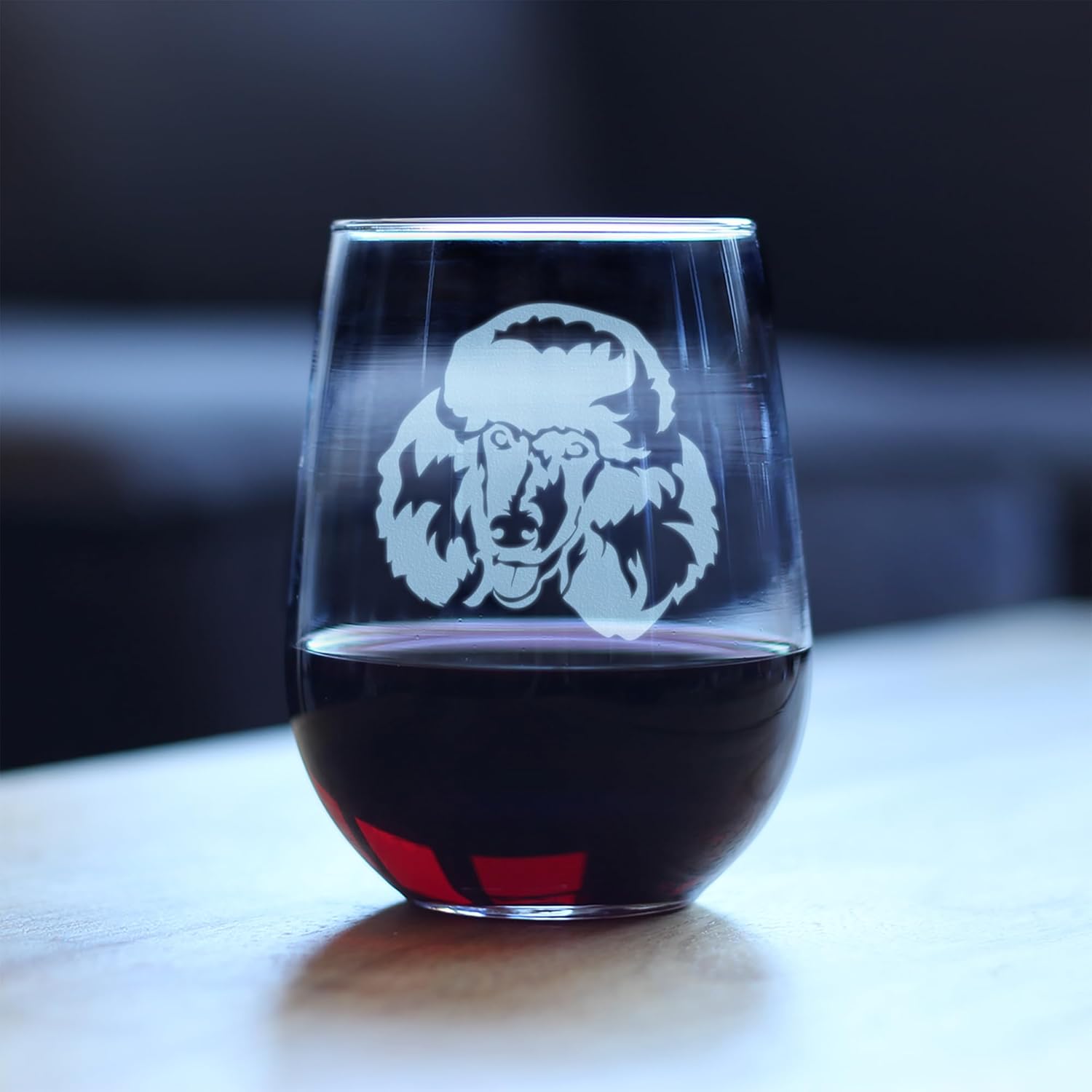 Custom Happy Poodle - Stemless Wine Glass - Cute Poodle Themed Dog Gifts and Party Decor for Women and Men - Large Glasses - Customized Glasses