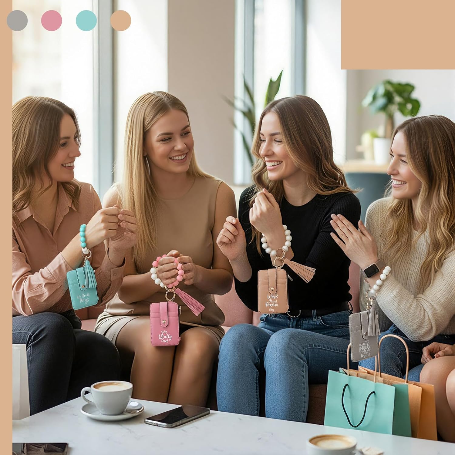 Sadnyy 5 Pcs Bracelet Wristlet Wallets Gifts Bulk Credit Card Holder Tassel Keychain Purse Inspirational Gift for Mom Thank You Gifts for Mothers Day