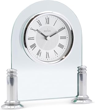 Acctim Bewdley Mantel Clock Quartz Polished Metal & Glass Luminous Hands Floating Effect Silver/White