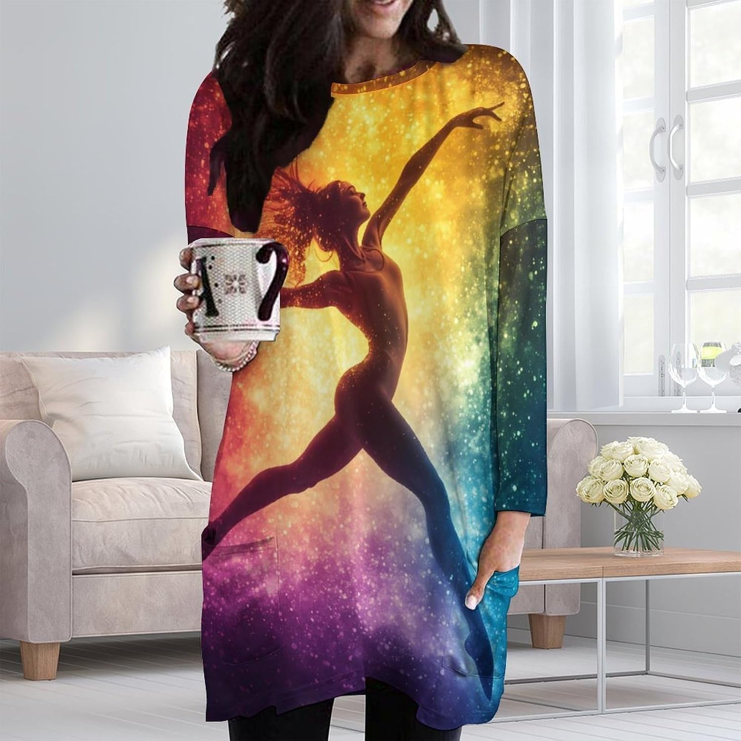 Colorful Ballet Dance Womens Long Sleeve Shirts Pullover Shirts Sweatshirts Dress Casual Tops with Pocket