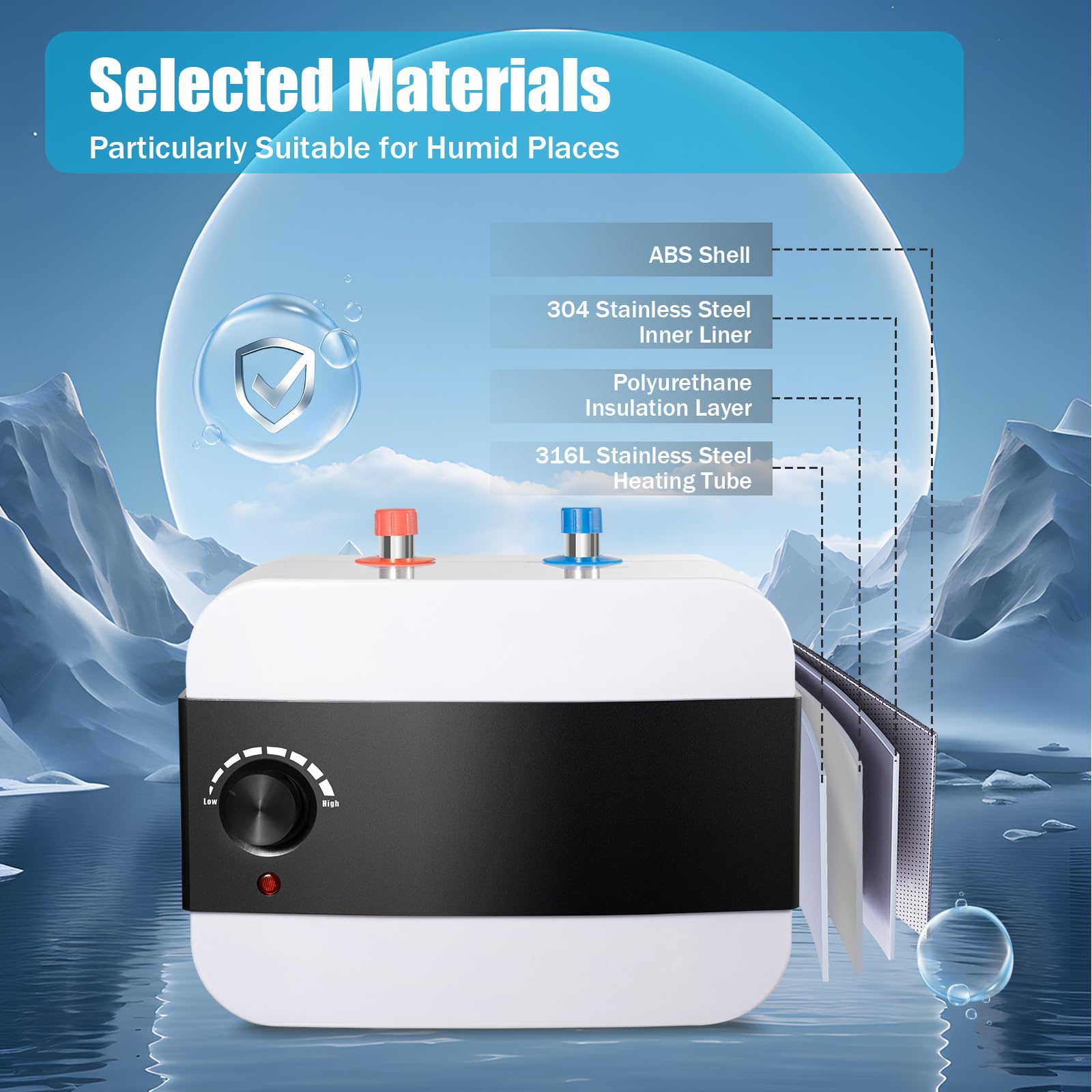 Elektrische doorstroomboiler, 6 liter, mini-boiler voor onder de