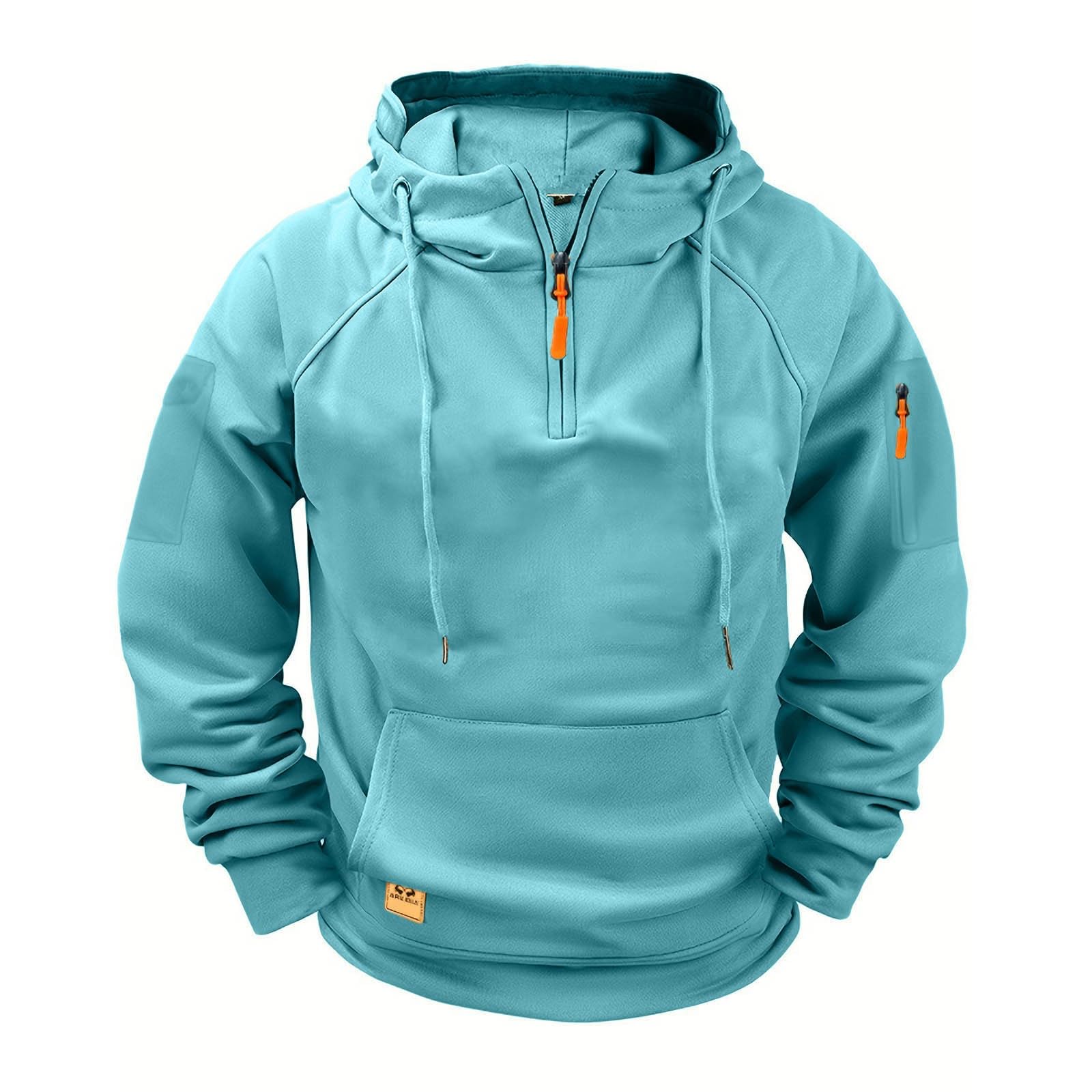 HAOLEI Sudaderas Hombres con Capucha 1/4 Cremallera Costura Sweatshirt Manga Larga Hoodie Básica Pullover Fitness Gym Moda Color Sólido Ropa Deportiva Fitness con Bolsillos Casual Ropa de Trabajo