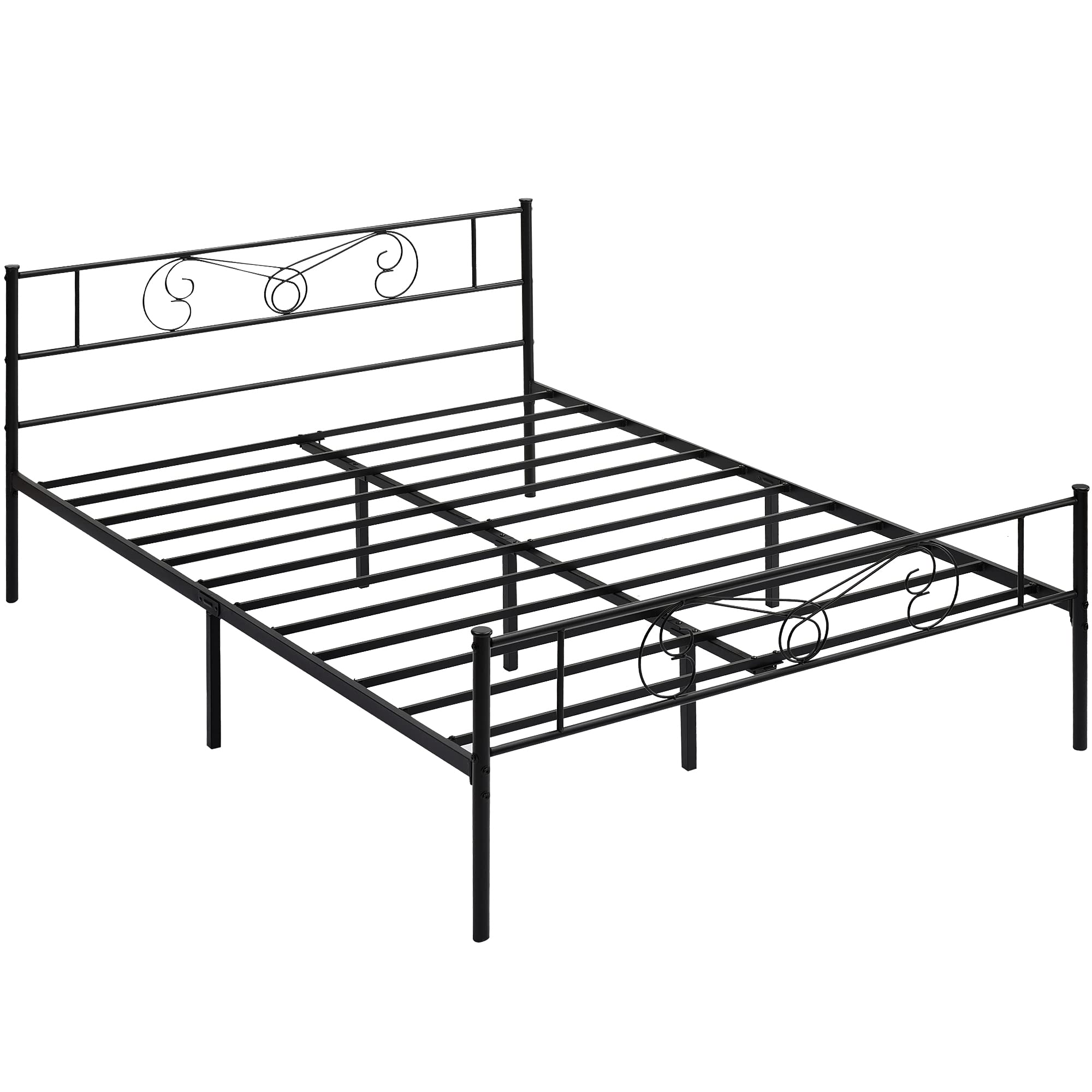 IDEALHOUSE Queen Size Metal Bed Frame with Headboard and Footboard, Queen Bed Frame with Storage, Mattress Foundation, No Box Spring Needed, Black (Queen)