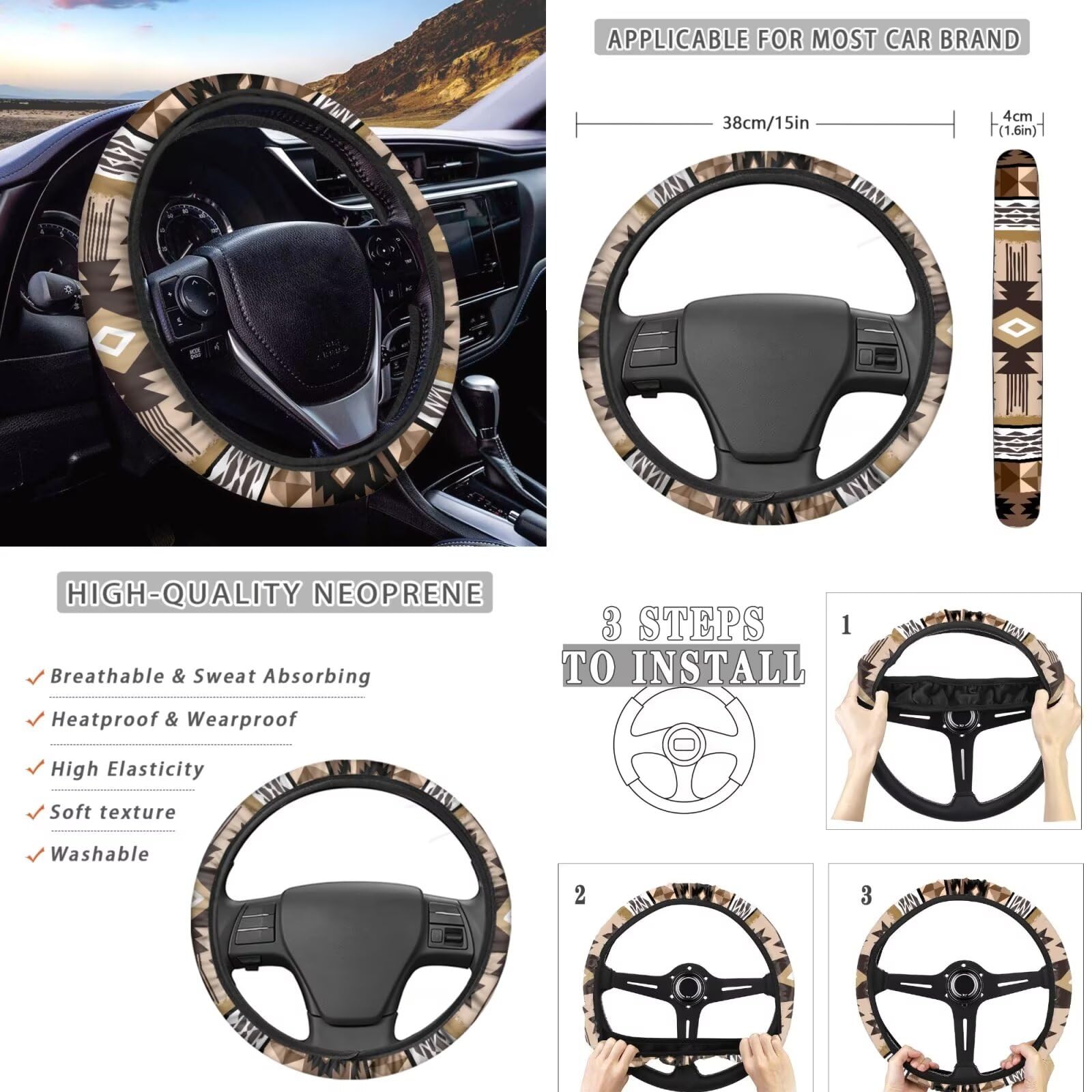 Wanyint Set completo di coprisedili per auto, 11 pezzi, con coprivolante, freno a mano, cambio e portabicchieri, universale, per la maggior parte dei veicoli