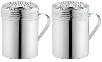 OCS Parts Set of 2 Stainless Steel Dredge Shakers | With Handle | 10 Ounce | Salt, Pepper, Powdered Sugar an Spice Shakers for Home and Commercial Kitchens