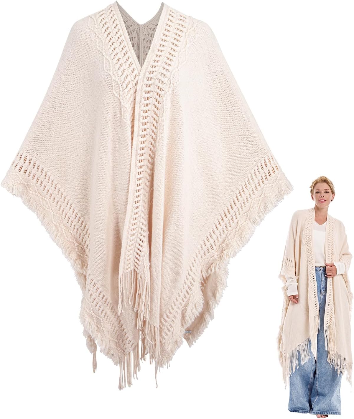 MissShorthair Cardigan Sweaters for Women Slouchy Duster Chunky Long Cardigans Crochet Plus Size Front Ponchos Fringe