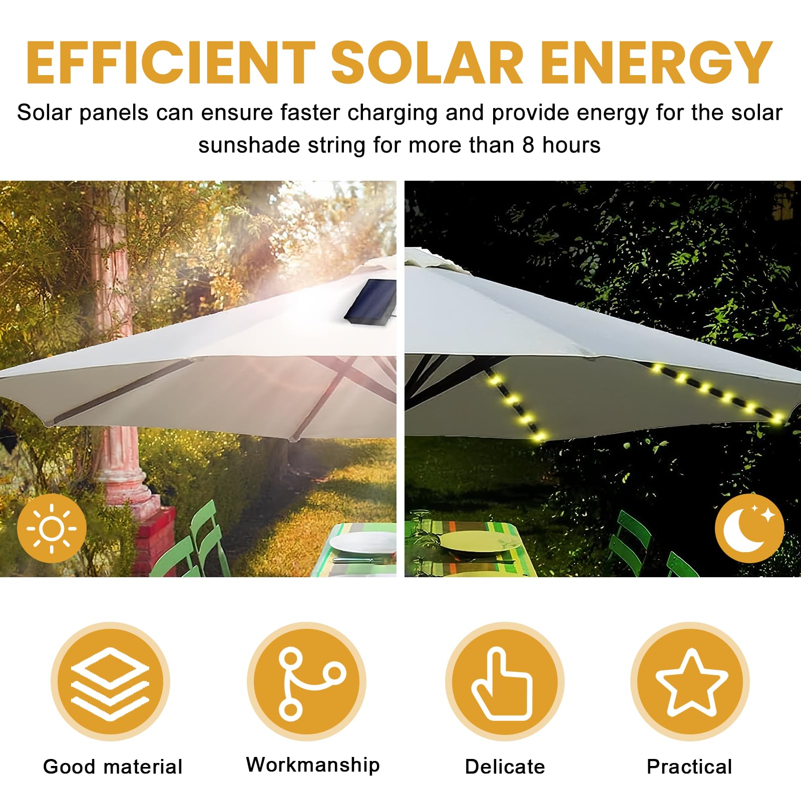 Guirnalda de luces solares para sombrilla, iluminación con mando a distancia, 8 modos, 104 ledes, luces de paraguas, IP67, resistentes al agua, luces decorativas para el jardín