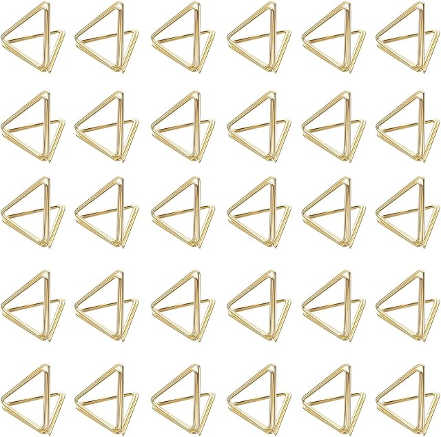 WACH AUF 36 Pack Triangle Mini Place Card Holders Table Number Holders, Gold Photo Clip Holder Metal Reserved Message Card Display Stand for Wedding Party Restaurants Cafe Desk