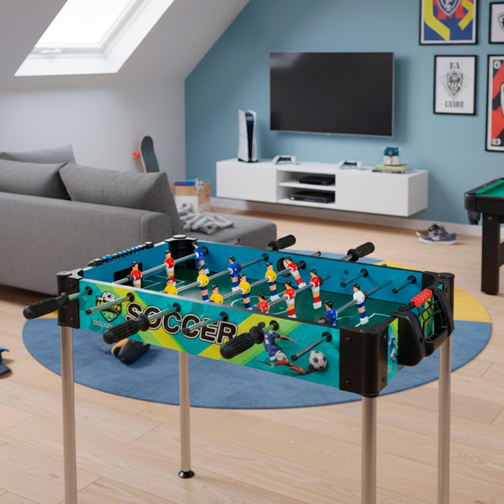 Futbolín De Mesa ColorBaby CB Games | 18 Jugadores Con Barras Metálicas Y Marcadores | Ideal Para 2 Personas | Fomenta La Coordinación Y Los Reflejos | A Partir De 6 Años