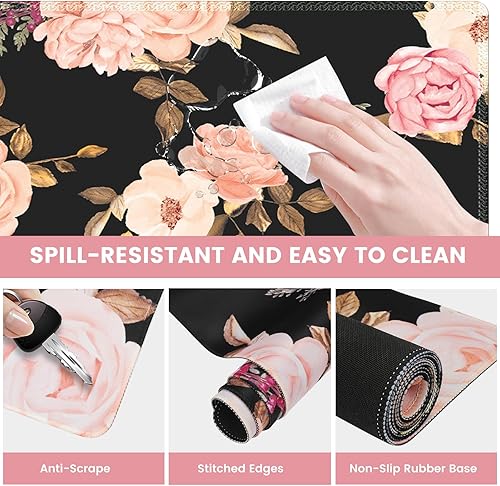 Miniatura 6 de XXL Alfombrilla de Escritorio Grande, Alfombrilla de Ratón Floral con Reposamuñecas, Reposamuñecas para Teclado, Juego de Alfombrilla de Escritorio