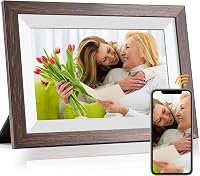 Frameo 10.1 Inch WiFi Digital Photo Frame - IPS Touch Screen, 16GB Storage, Auto-Rotate, Videos via Free App, Brown Wood (WeipanDirect)