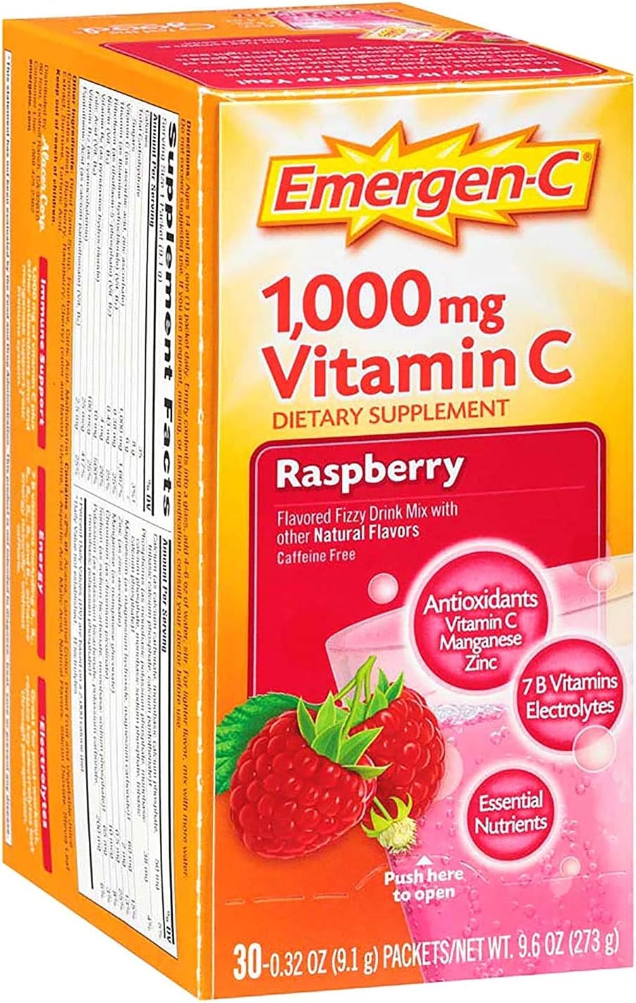 Emergen-C Raspberry Fizzy Drink Mix, 30 Pack