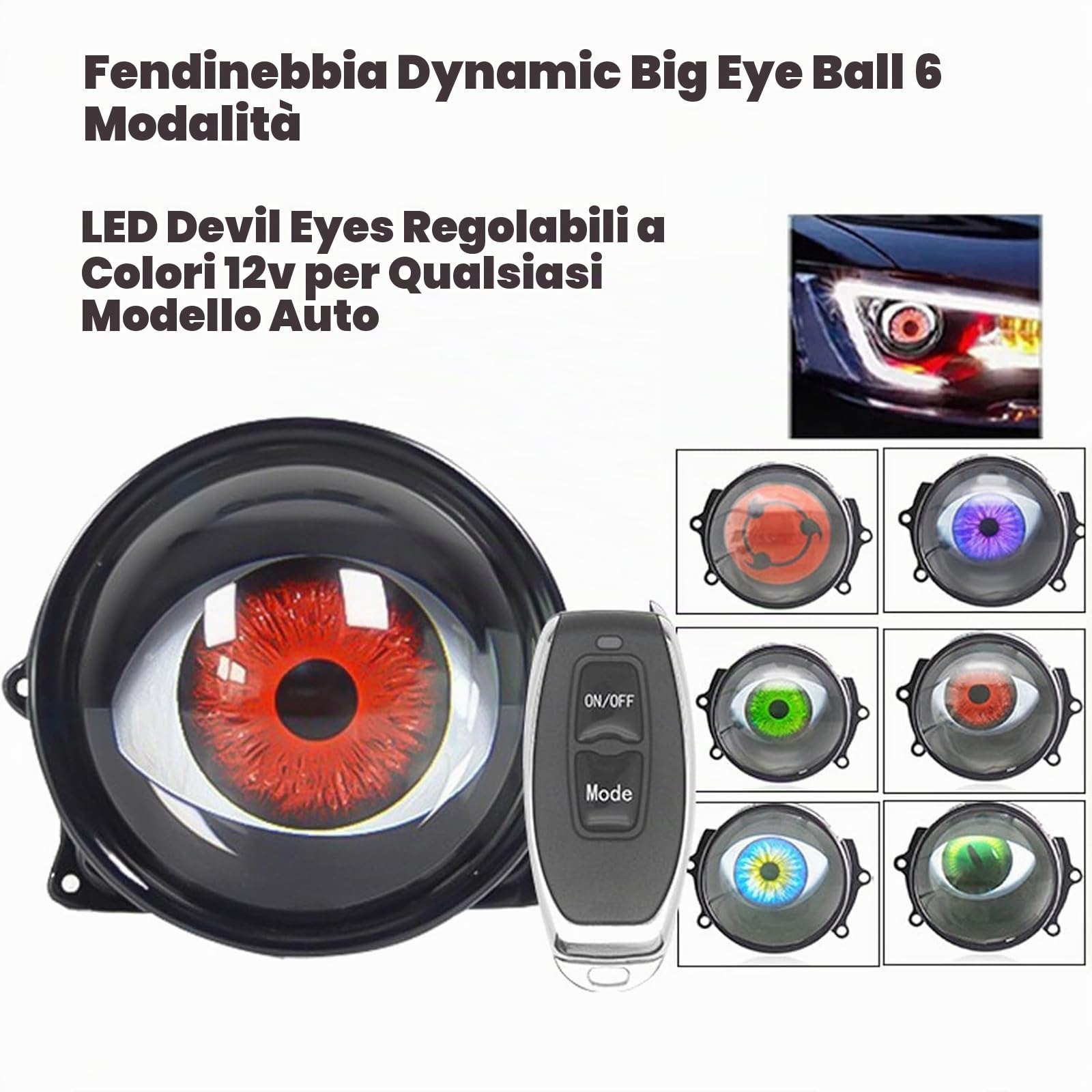 Fari Dinamici A Forma di Occhio di Demone, Fendinebbia Dinamici A LED con Grandi Occhi, con Telecomando, Adatti per Auto, Moto E Camion