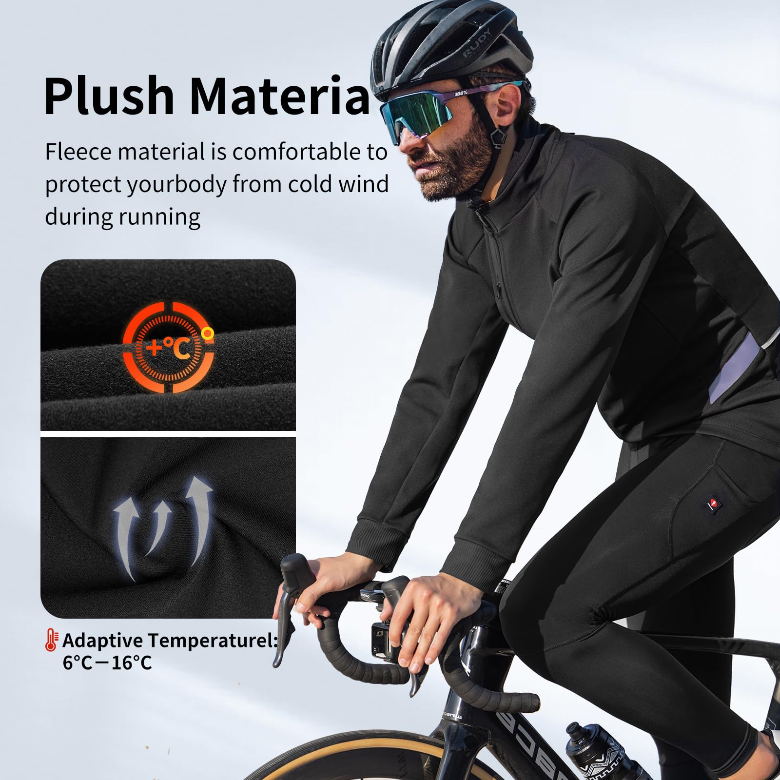 Santic Giacche invernali da ciclismo da uomo antivento in pile termico caldo UP Running Bike giacca a vento