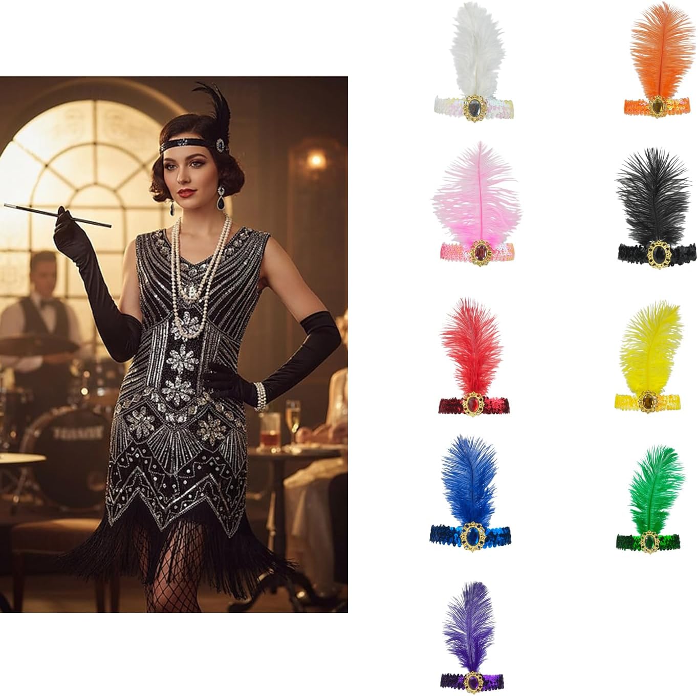 Feather Headpiece Sequins Headbands 1920s Flapper Showgirl Headpieces for Women Girls Carnival Party Accessories - Image 7