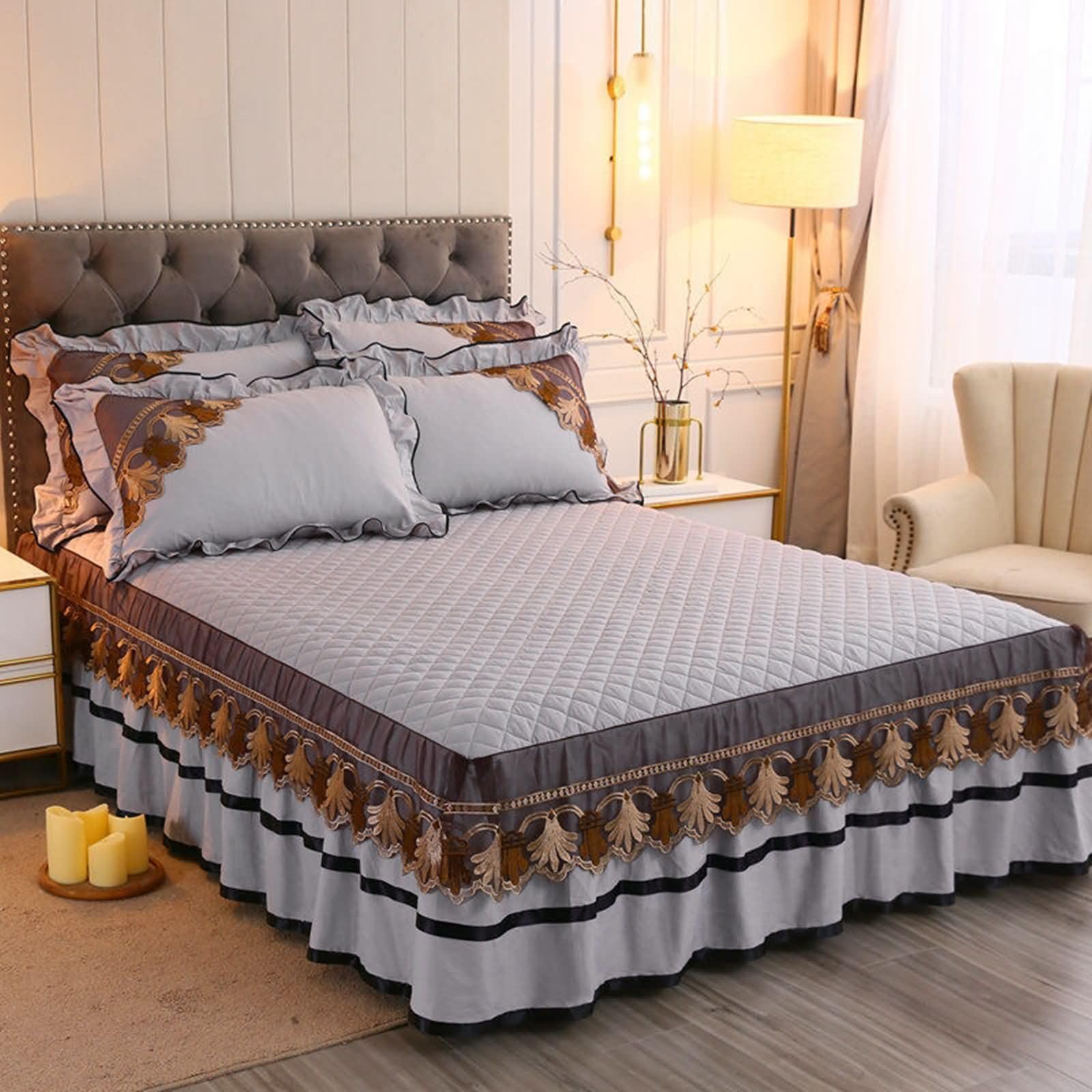 Jupe de lit 180x220cm en coton hiver gris Beydodo pour une chambre chaleureuse