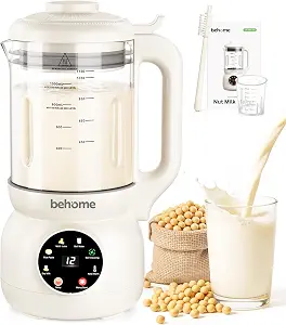 Behome Nut Milk Maker – Glass Plant Milk Machine for Almond, Oat & Soy Milk, Self-Cleaning, 110V