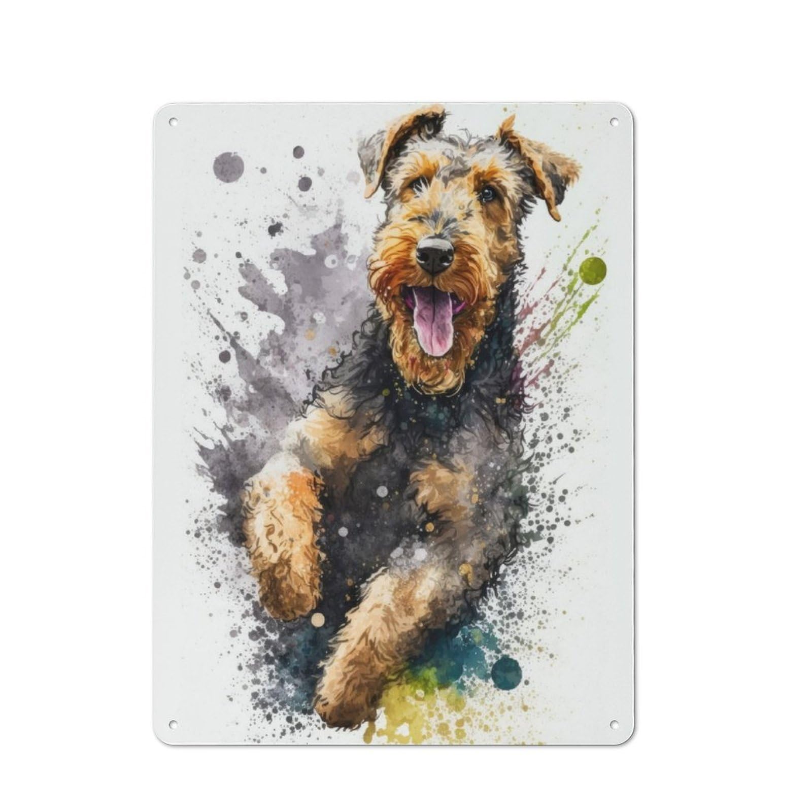 Junmoney Airedale Terrier Is Happy Printed Metal Sign 40X30cm For Garage Wall, For Living Room And Hallway Decor, For Home Office And Studio Walls