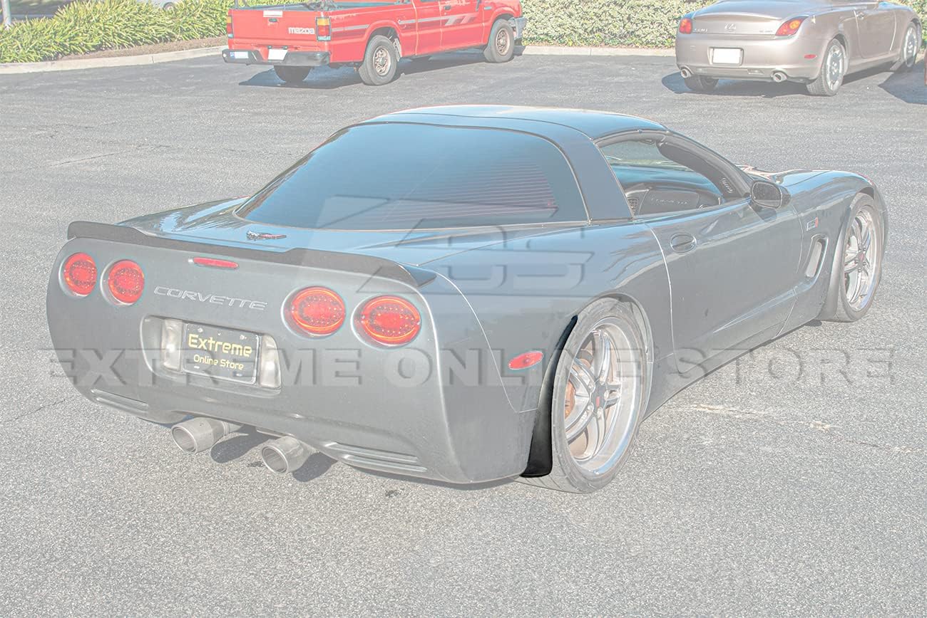 Replacement for 1997-2004 Chevrolet Corvette C5 All Models | GM Factory XL Extended Style Rear Side Splash Guards Mud Flap Pair (ABS Plastic - Matte Black)