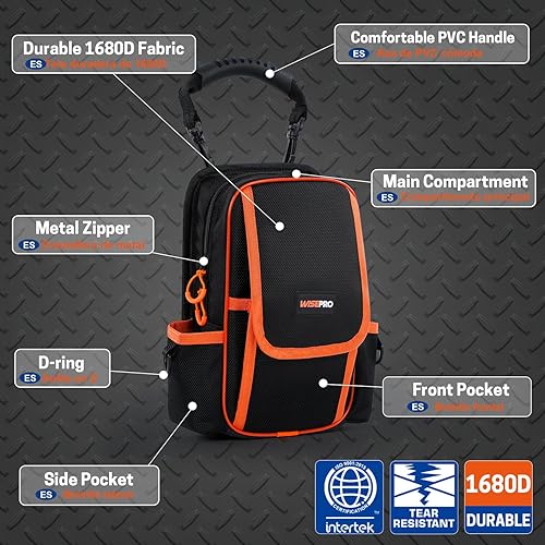 Miniatura 3 de Bolsa de herramientas para electricistas con cremallera, bolsa de herramientas para técnicos 1680D con asa, bolsa de herramientas de electricista