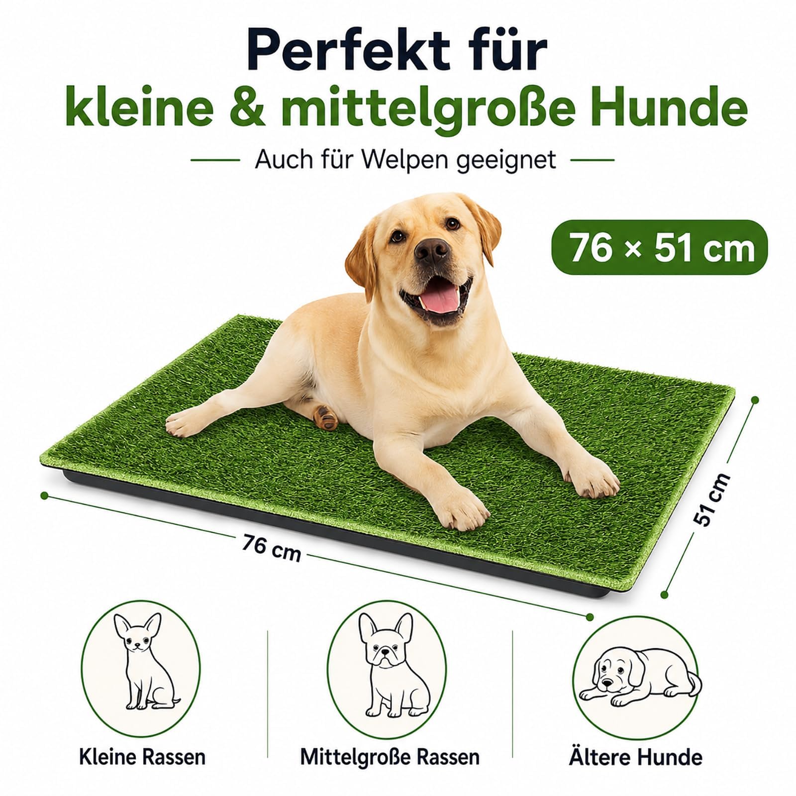 Tapis Pipi Chien Intérieur 76×51 cm avec Gazon Artificiel, Système 5 Couches, Lavable, Antidérapant, Anti-Odeur