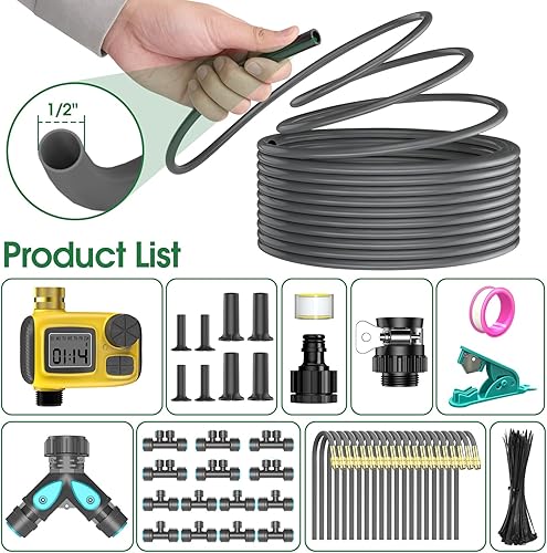 CyberOrd 98FT Drip Irrigation System Kit with Smart Water Timer for Garden, 360° Adjustable Emitters, 20 Nozzles & 1/2'' Hose, Automatic Watering for Agriculture Irrigation, Yard, Lawn & Greenhouse - 8