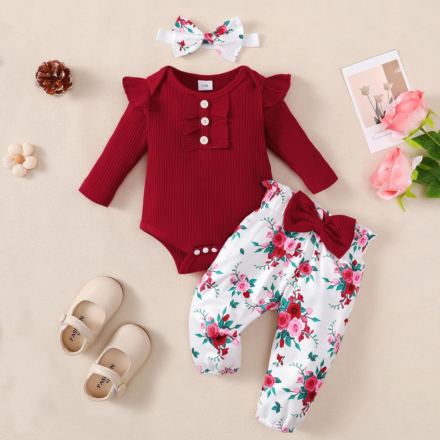 Baby Girl Clothes Newborn Infant Long Sleeve Ruffle Romper Floral Pants Outfit Set for 0-18 Months - Image 6