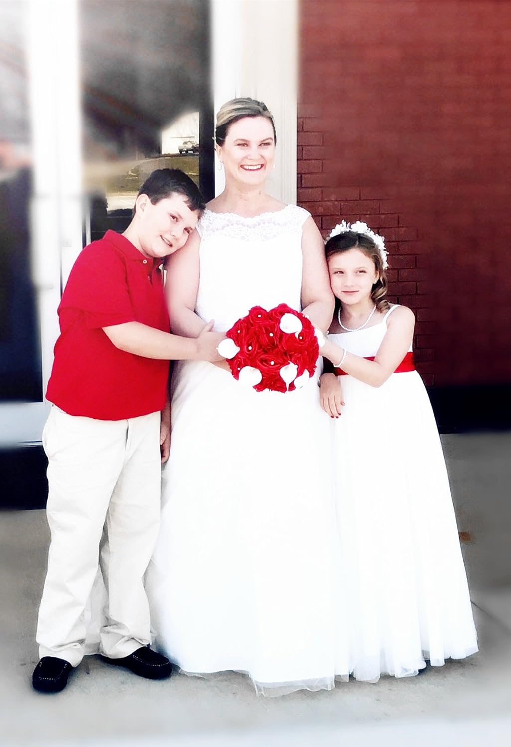 Angel Isabella Wedding Bouquet - Red Silk Roses, Natural White Real Touch Calla Lily