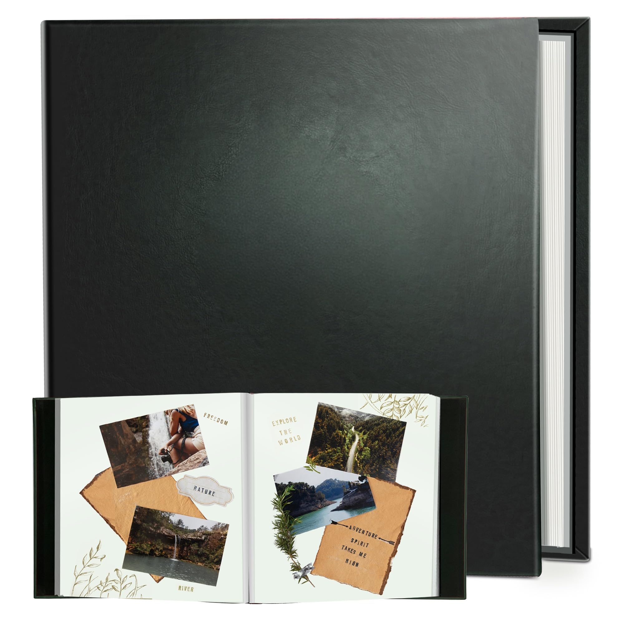 Rdylymx Photo Album Self Adhesive Scrapbook 5x3 6x4 7x5 8x6 10x8 A4 Length 12.8x11 Inch 40 Pages Leather Cover DIY Photo Album with A Metallic Pen for Family Travel Baby Pet (Dark Green)