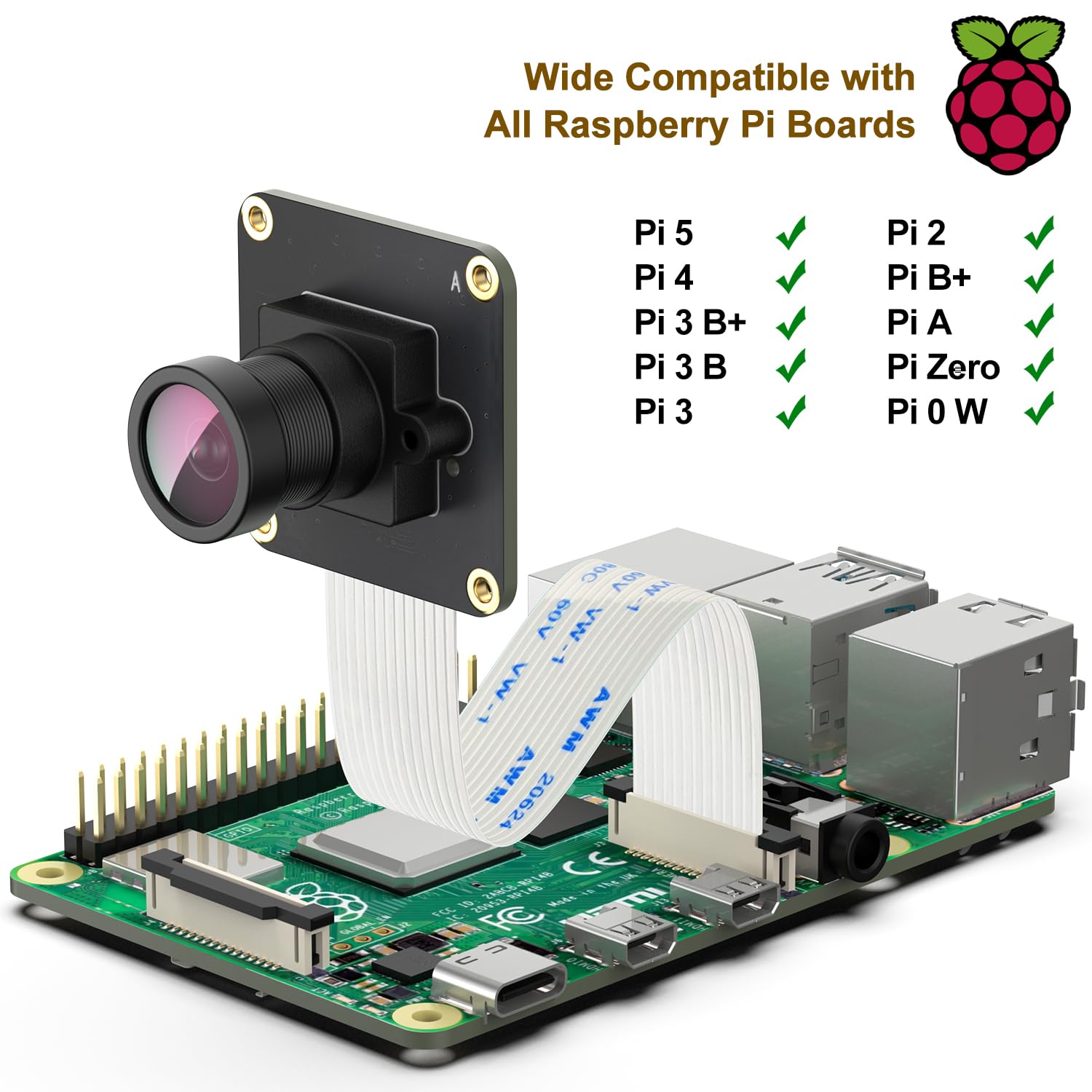 InnoMaker Global Shutter Camera Module con sensore mono OV9281, 309 fps ad alta velocità, driver nativo Raspberry Pi OS, supporta Rpi-Cam/Libcamera e trigger esterno, per tutti i modelli RPi