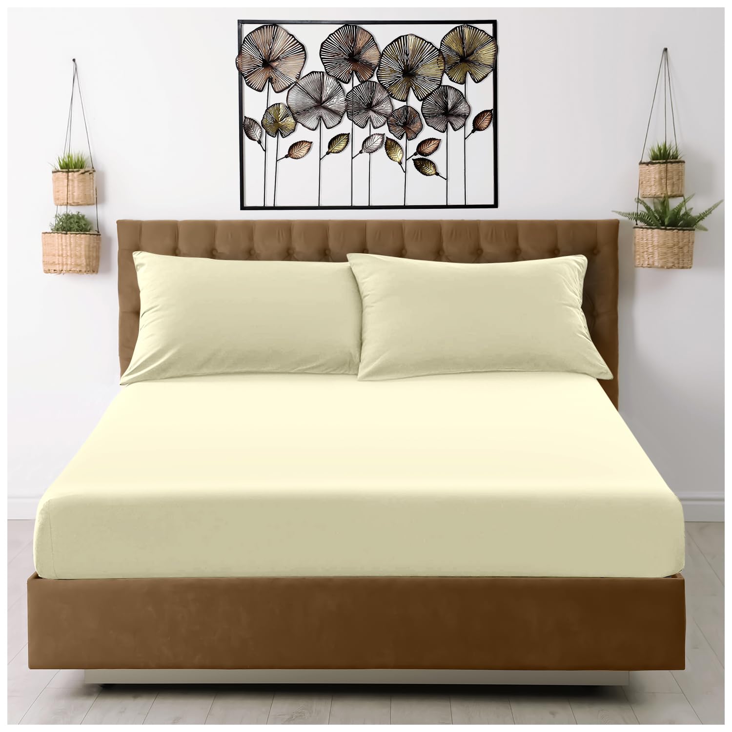 GC GAVENO CAVAILIA Microfiber Super King Fitted Sheet (25cm) Deep Bed Sheets - Breathable, Fade & Wrinkle Resistant - Elasticated Corners - Mattress Bedsheet (182x200cm) - Cream