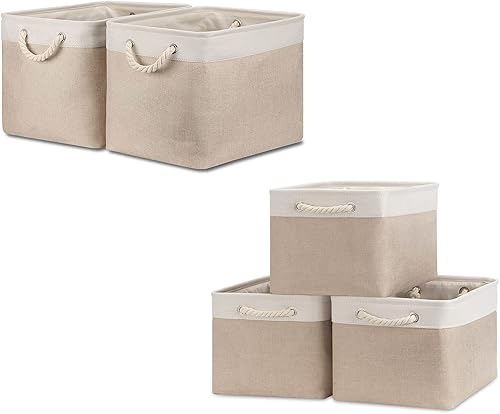 Bidtakay Juego de cestas de almacenamiento de tela, 2 cestas grandes de 16 x 11.8 x 11.8 pulgadas + 3 cestas medianas de 15 x 11 x 9.5 pulgadas para