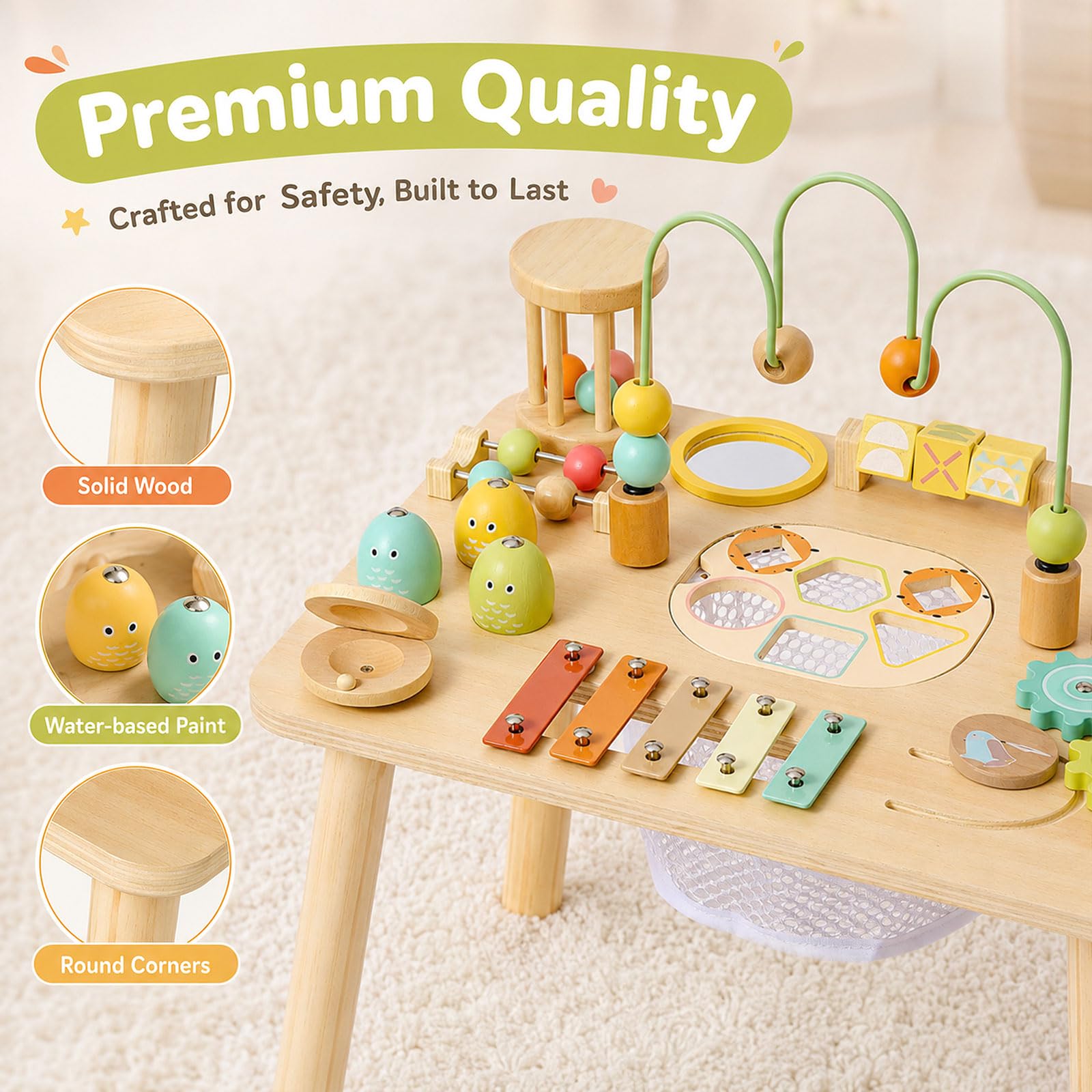 Atoylink Table d'Activité Bébé en Bois, Jouet Montessori Bébé