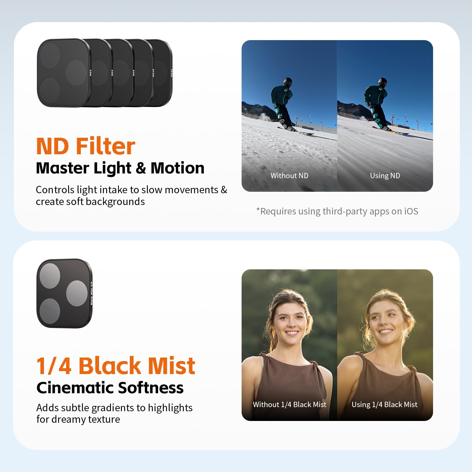 SMALLRIG Kit de filtres carrés ND et Black Mist pour iPhone 17 Pro, filtres magnétiques avec Support, Filtre de Diffusion Black Mist 1/4/ND2/ND4/ND8/ND16/ND32, Lot de 6, Argent - 6074