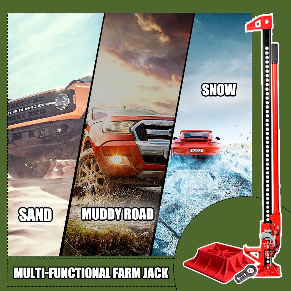 48" Heavy Duty Off-Road Farm Jack with Base - 3 Ton (6,600 lb) Ratcheting Lift Jack - Utility Jack for Trucks, SUVs & Agricultural Equipment - Black