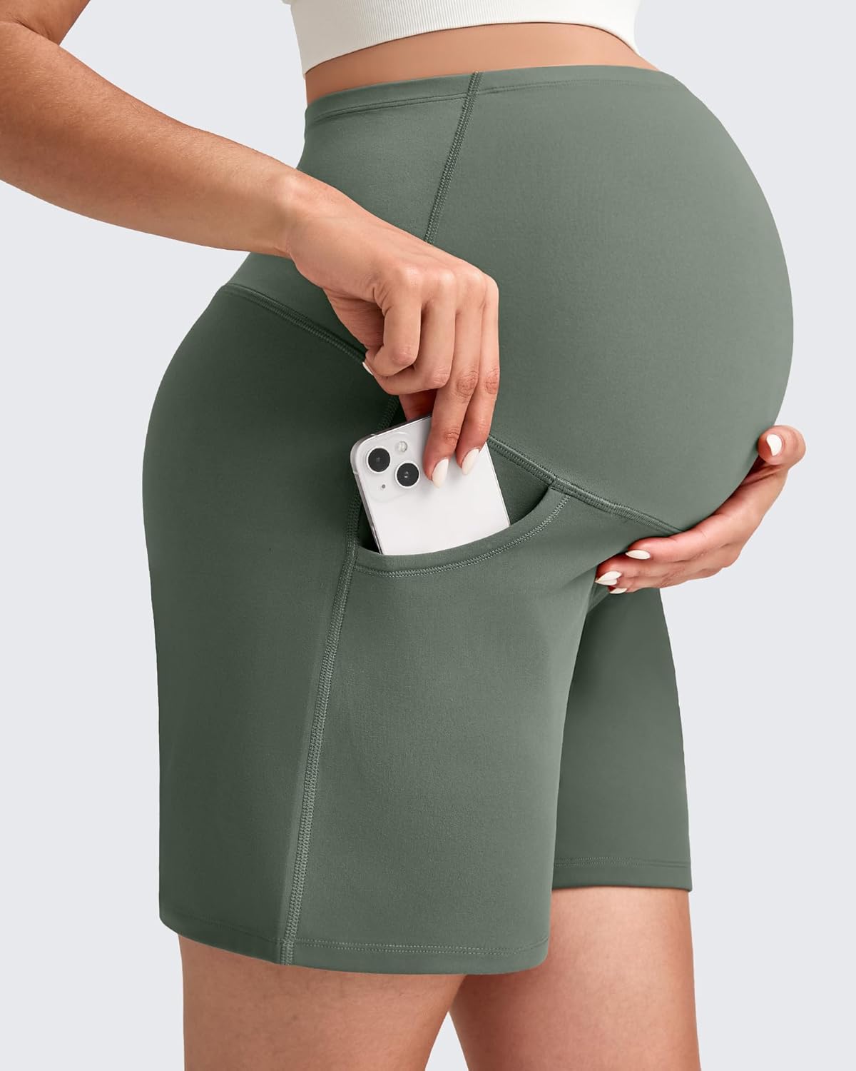 G4Free Maternity Shorts with Pockets Over The Belly Stretchy 6'' Pregnancy Yoga Pants Athletic Workout - Image 2