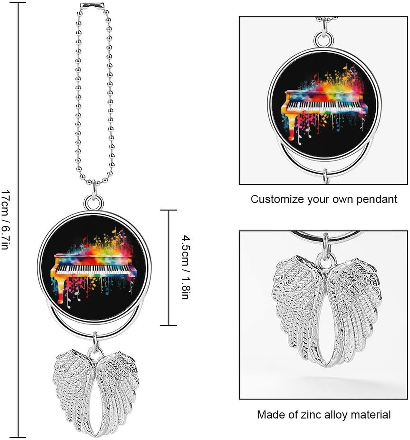Colorful Piano Keyboard Music Note Car Hanging Ornament Car Rearview Mirror Pendant Personalized Hanging Car Charm Cute Car Decor Rear View Mirror Accessories Funny Auto Interior Hanger Decoration Sil image 2