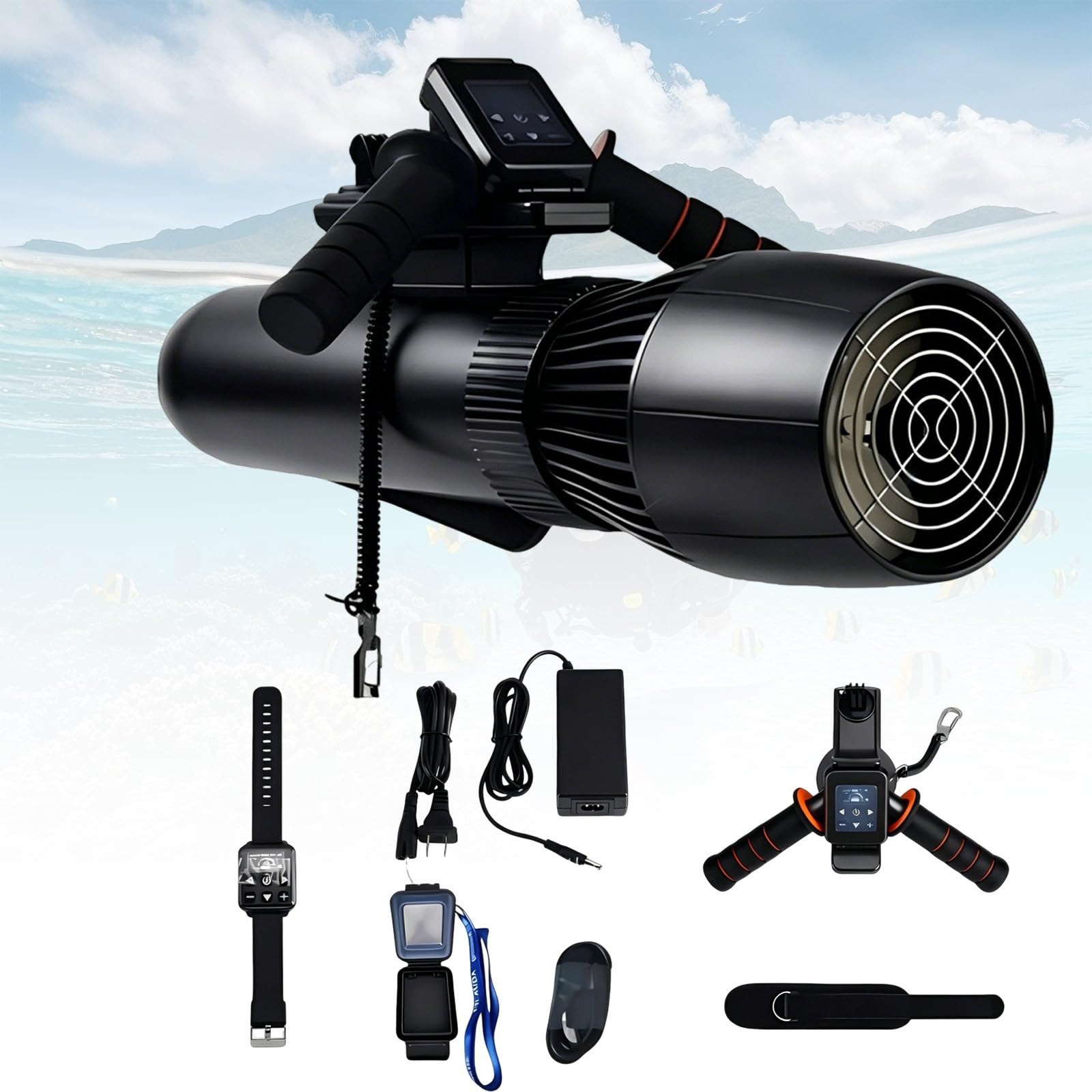 700W Scooter Subacuático con Empuje 9.5kg y Mango, 180 Minutos Profesional Scooter de Mar para Buceo Profundo, Resistente al Sal Motor Eléctrico para Piragua