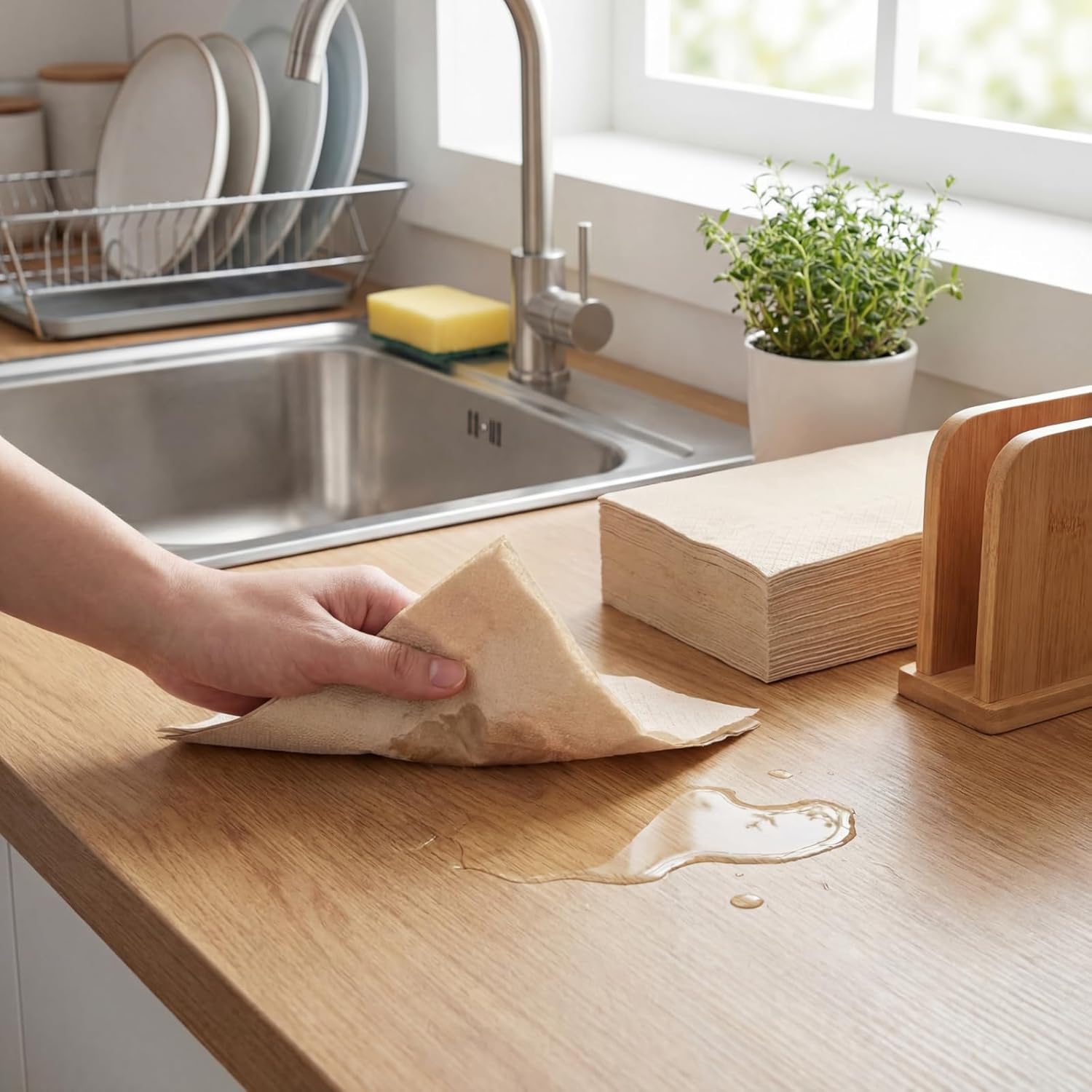 WILLBOND 800 Count Disposable Paper Napkins Bulk Bamboo Paper Towels Disposable Hand Towels for Bathroom Eco Unbleached Brown Dinner Napkins