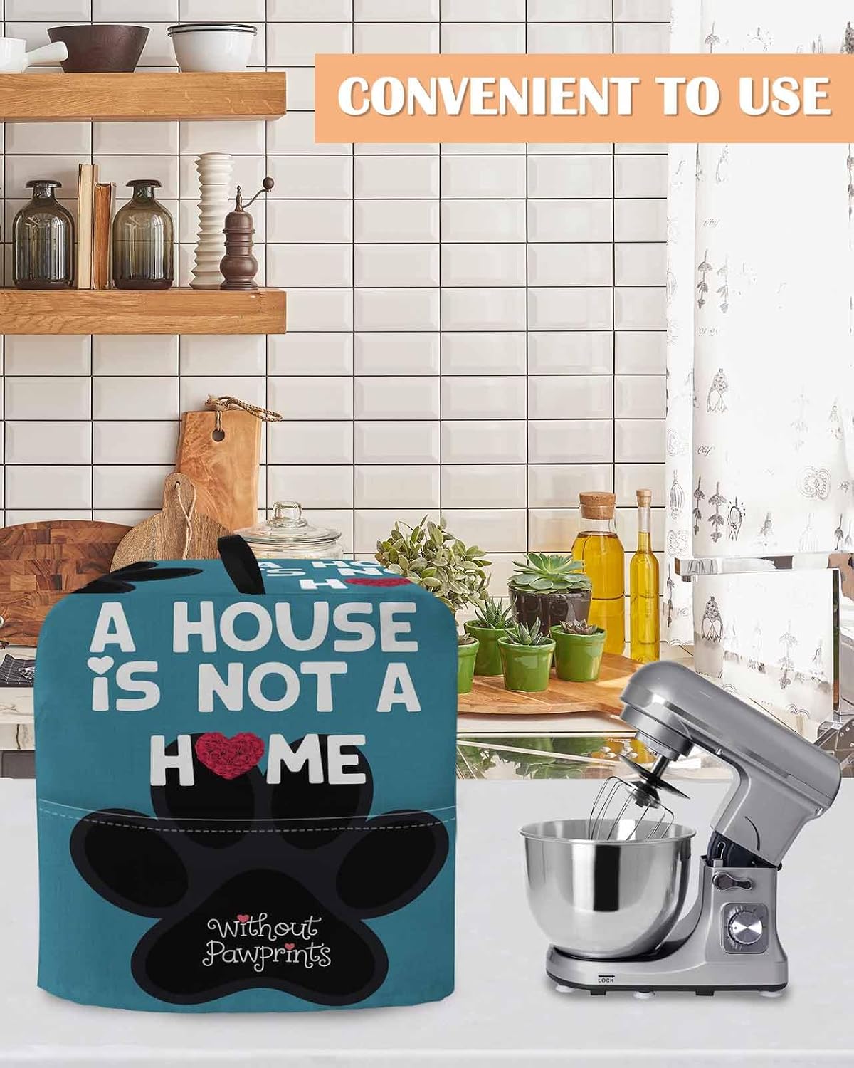 Valentine's Day Stand Mixer Cover with Storage Pocket, Waterproof Kitchen Mixer Covers, Black Pet Animal Paw Red Love Blue Kitchen Appliance Dust Cover Compatible with 6-9 Quart Mixers