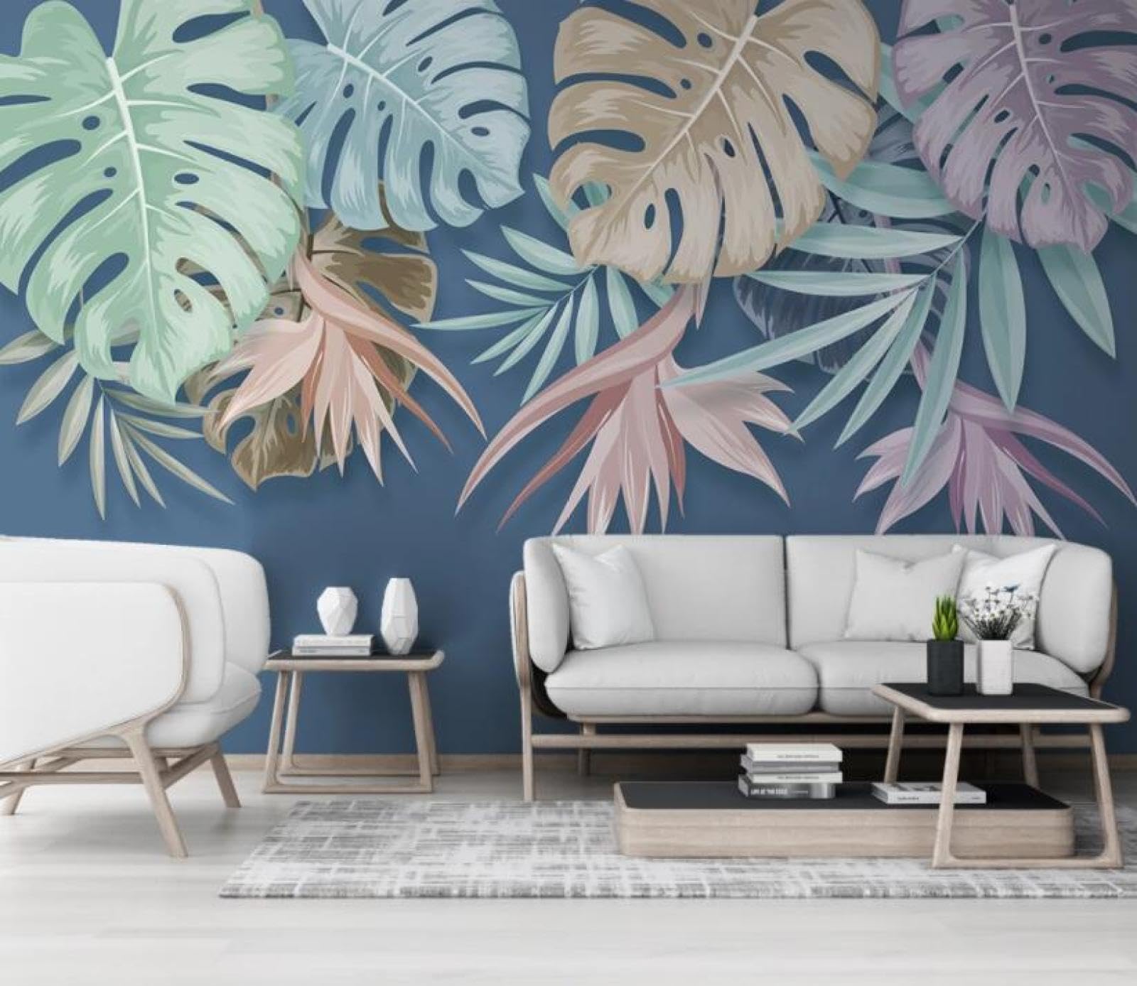 Papier peint mural 3d feuilles colorées ILIYA pour habiller le mur d'arrière-plan du canapé