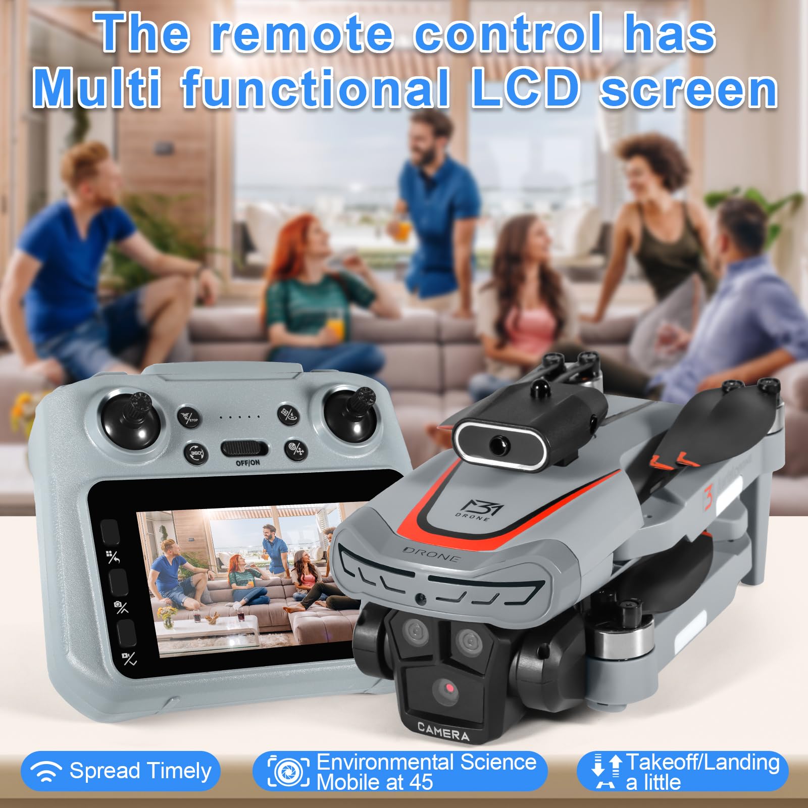 Drone con Telecamera 1080P HD-Droni Professionale per Bambini e Principianti, Droni con 4,3 Pollici Schermo LCD Professionisti, Con Video WiFi Live Quadcopter RC con 2 Batterie