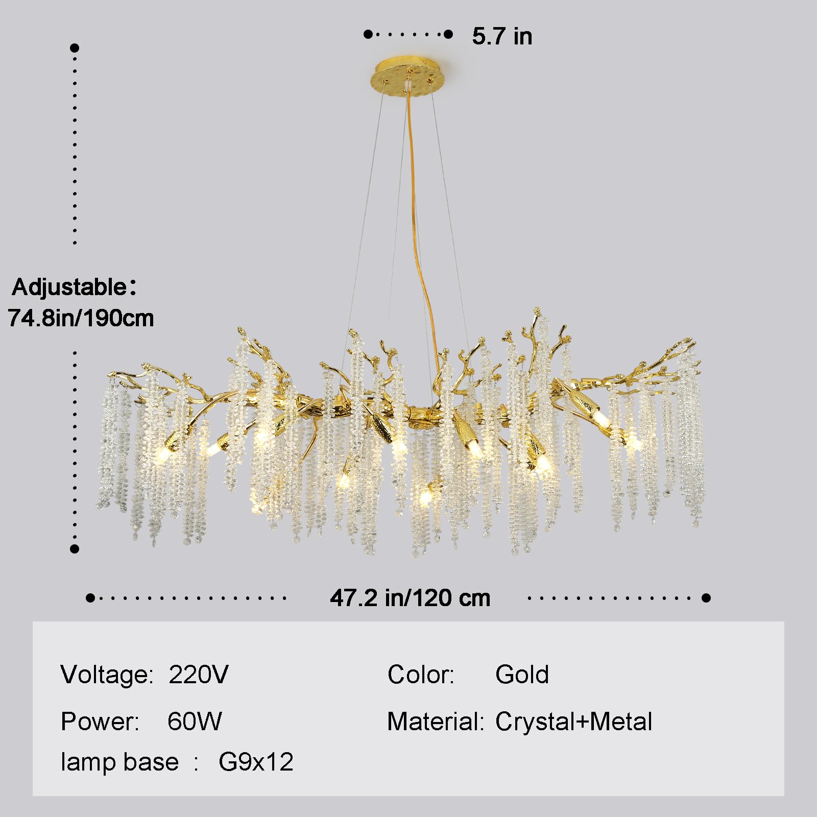 LáMpara De Araña Cristal Moderna,Lujosa Redondo Dorada LáMpara Colgante,Cristal K9 Colgaban De Las Ramas,Lampara Techo Colgante,Lamparas Para Salón Dormitorio Comedor L120cm