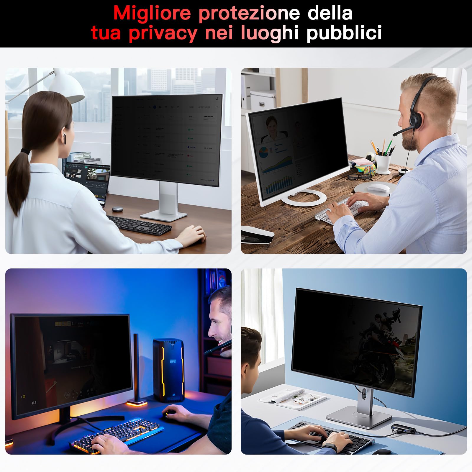 ZOEGAA Confezione da 2 Pellicole Privacy Monitor 23.6 Pollici per Computer 16:9 - Filtro Privacy Antiriflesso con Protezione Luce Blu per PC, Rimovibile a Doppia Faccia, Protezione Dati a 180°