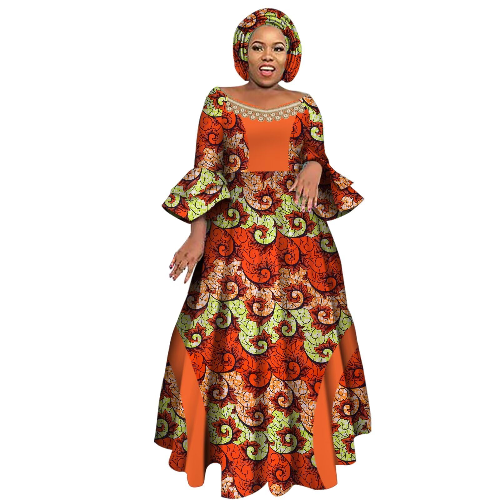iooiooi Womens African Print Party Maxi Dress Ankara Long Dress &amp; Headwrap
