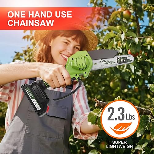 Miniatura 2 de Sharklogger Mini motosierra, motosierras pequeñas eléctricas inalámbricas de 6 pulgadas, motosierra portátil de mano para podar árboles,