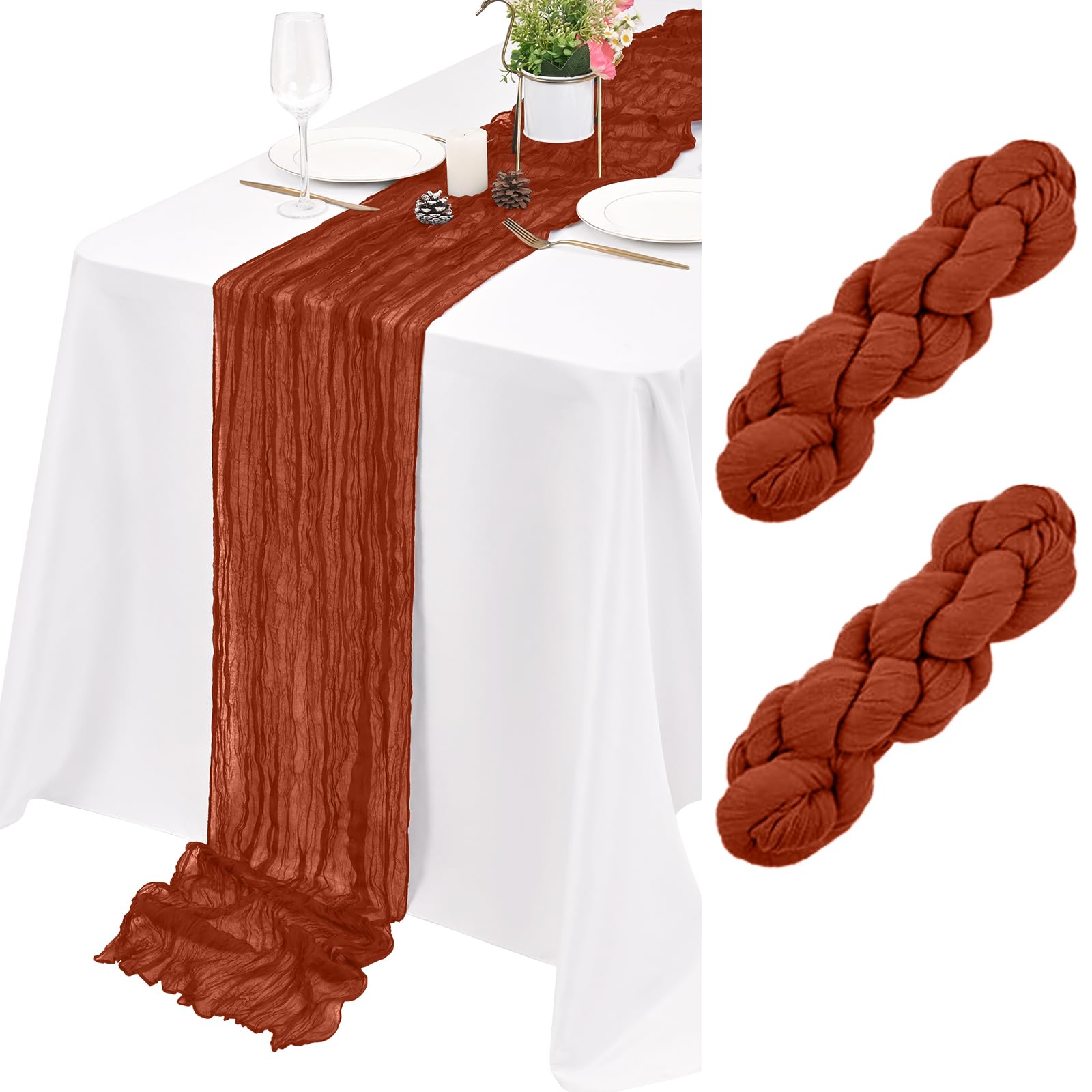 2 Pack Terracotta Cheesecloth Table Runner 17×108inches Table Runner Wedding Decor Boho Gauze Cheese Cloth Table Runner for Wedding Party Baby Bridal Shower Birthday Holiday Home Easter Party