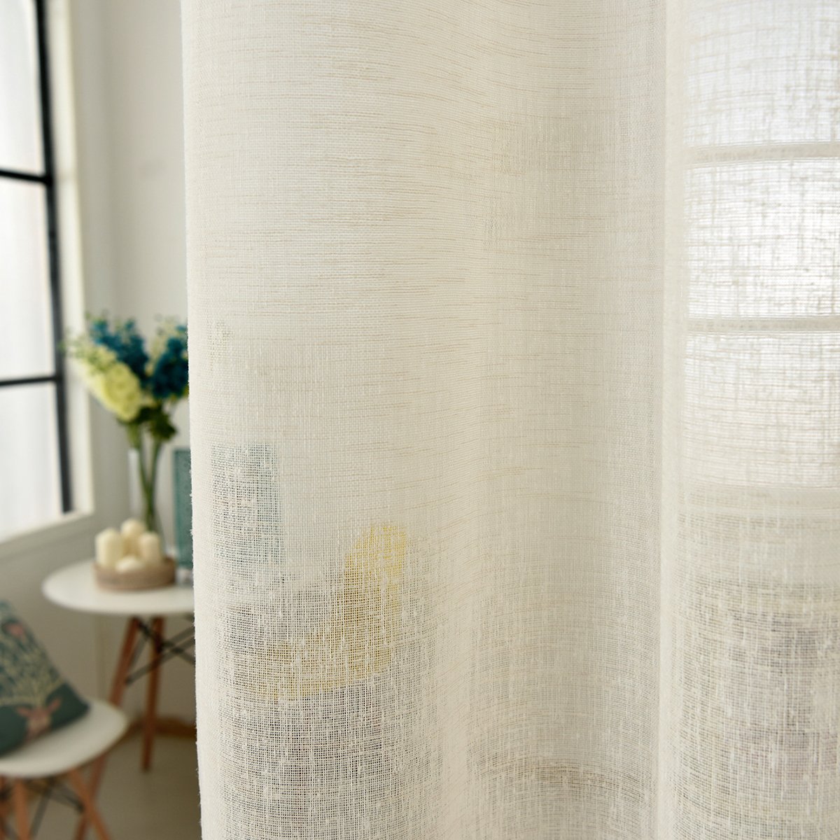 WOLTU Cortina con Ojales Transparente Aspecto para Ventana Cortina Decorativo para Salón Habitación Infantil Dormitorio 140x225 cm, Crema(2 Piezas)